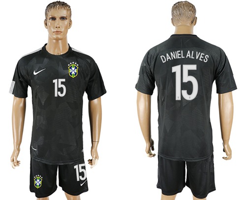 Brazil #15 Daniel Alves Black Soccer Country Jersey - Click Image to Close